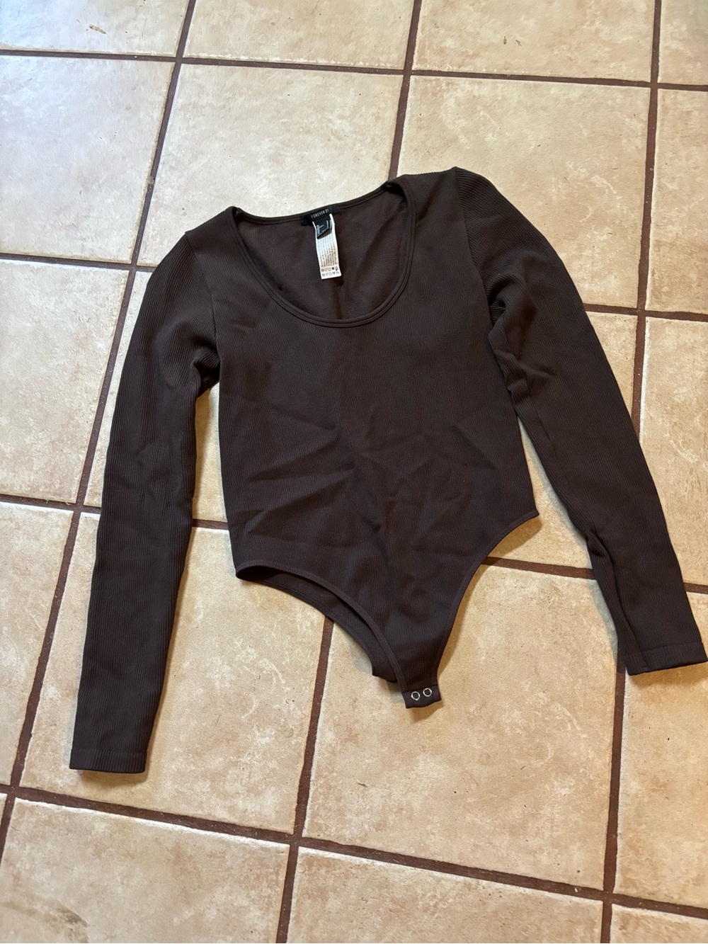 Womans Long-Sleeve Scoop Neck Bodysuit Brown Size L by Forever 21 New No Tags